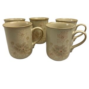 Denby Set of 5 Sandalwood Floral Vintage Coffee Tea Mugs